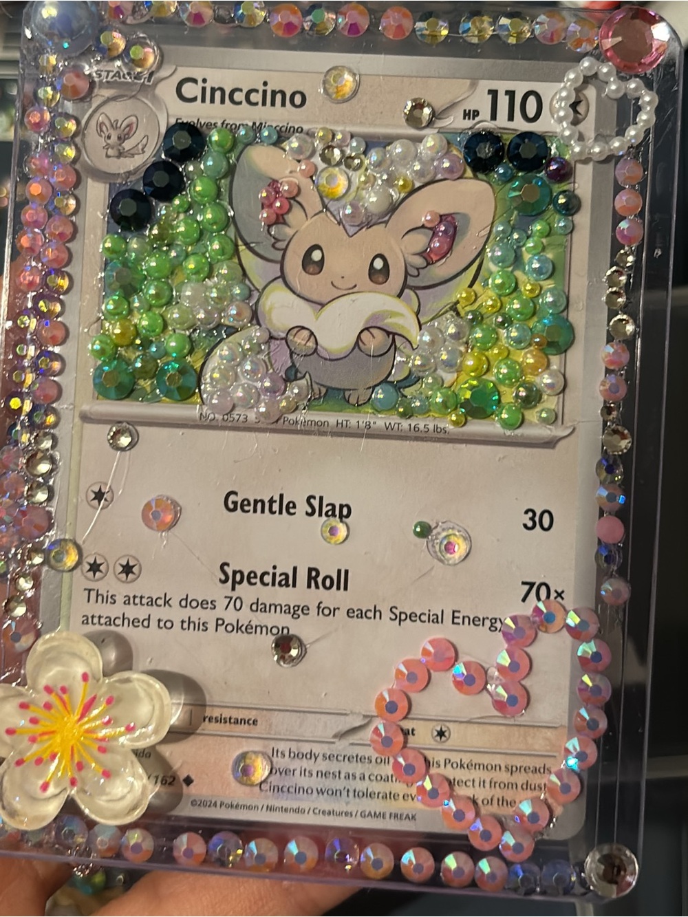 Cinccino Pokémon Card Decorated with Pastel Beads and Rhinestones